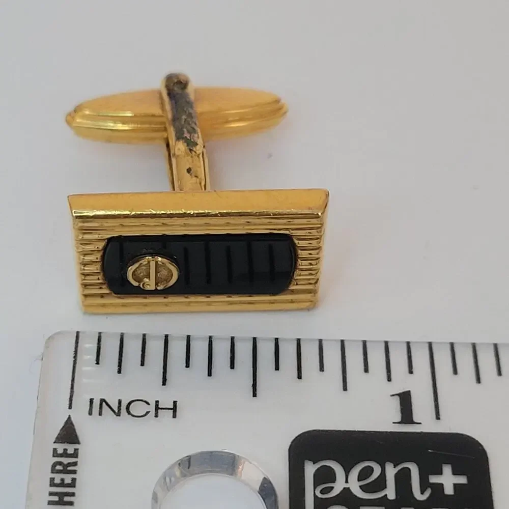 Dunhill D Cufflinks Gold Onyx Black Tone Logo Square Designer Logo Vintage Fair